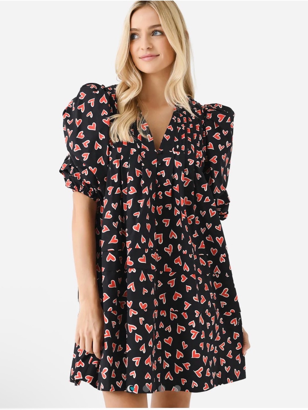 Hunter Bell Heart Print Puff Sleeve V Neck Mini Dress Size‎ large